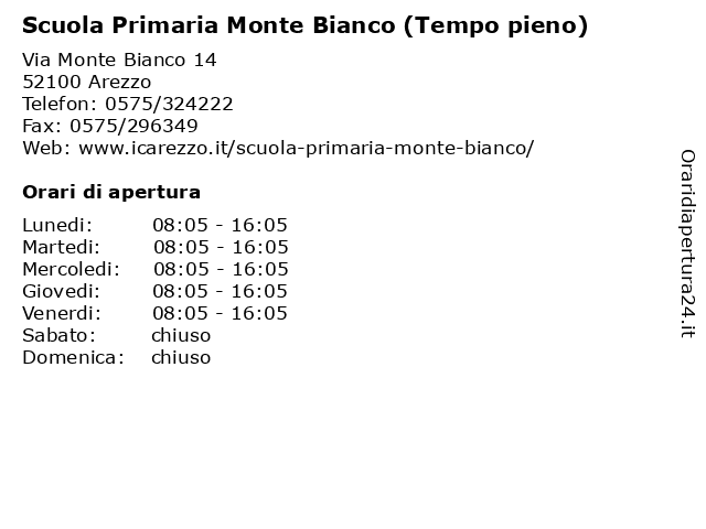 Orari di apertura Scuola Primaria Monte Bianco Tempo pieno